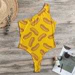 Yellow Hot Dog Pattern Print One Shoulder Bodysuit