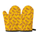 Yellow Hot Dog Pattern Print Oven Mitts