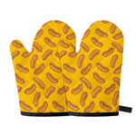 Yellow Hot Dog Pattern Print Oven Mitts