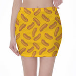 Yellow Hot Dog Pattern Print Pencil Mini Skirt