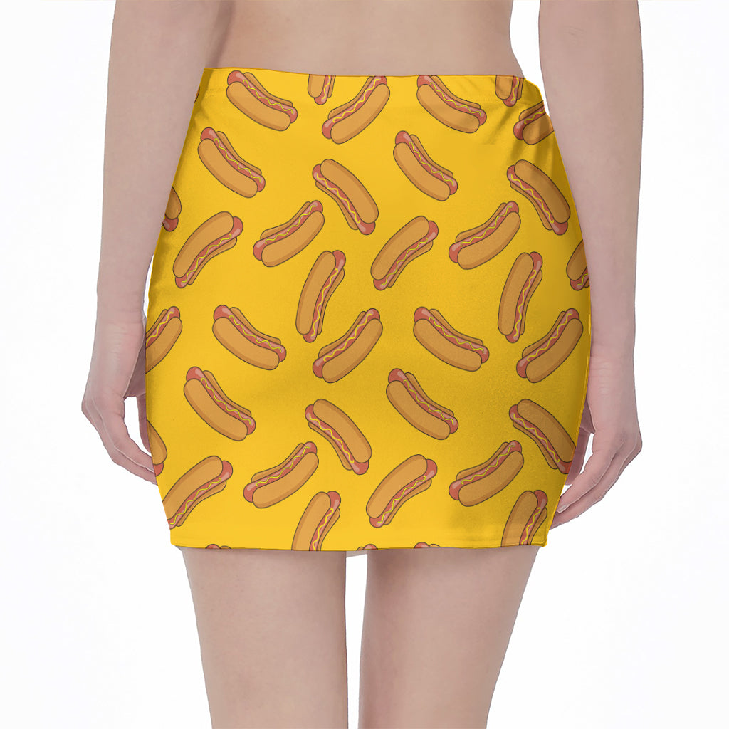 Yellow Hot Dog Pattern Print Pencil Mini Skirt