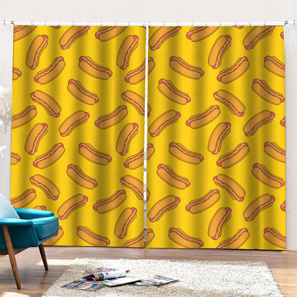 Yellow Hot Dog Pattern Print Pencil Pleat Curtains