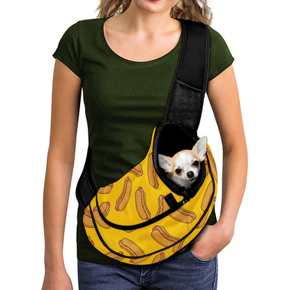 Yellow Hot Dog Pattern Print Pet Sling Carrier