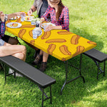Yellow Hot Dog Pattern Print Picnic Table Cover