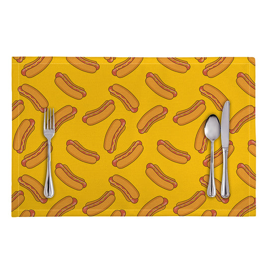 Yellow Hot Dog Pattern Print Placemat
