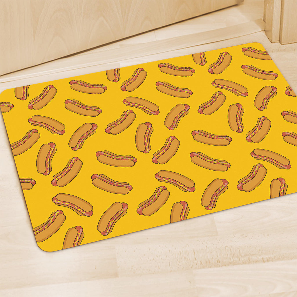 Yellow Hot Dog Pattern Print Polyester Doormat
