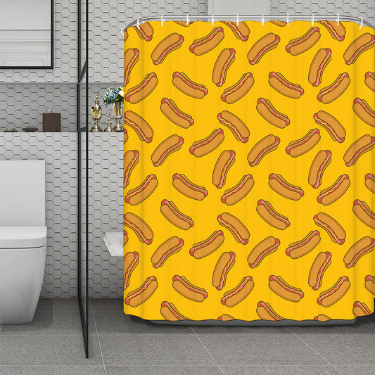 Yellow Hot Dog Pattern Print Polyester Shower Curtain