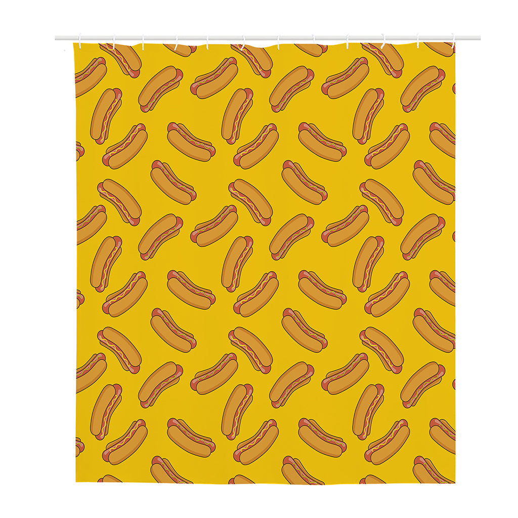Yellow Hot Dog Pattern Print Polyester Shower Curtain