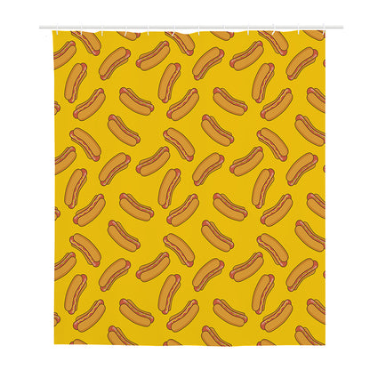 Yellow Hot Dog Pattern Print Polyester Shower Curtain