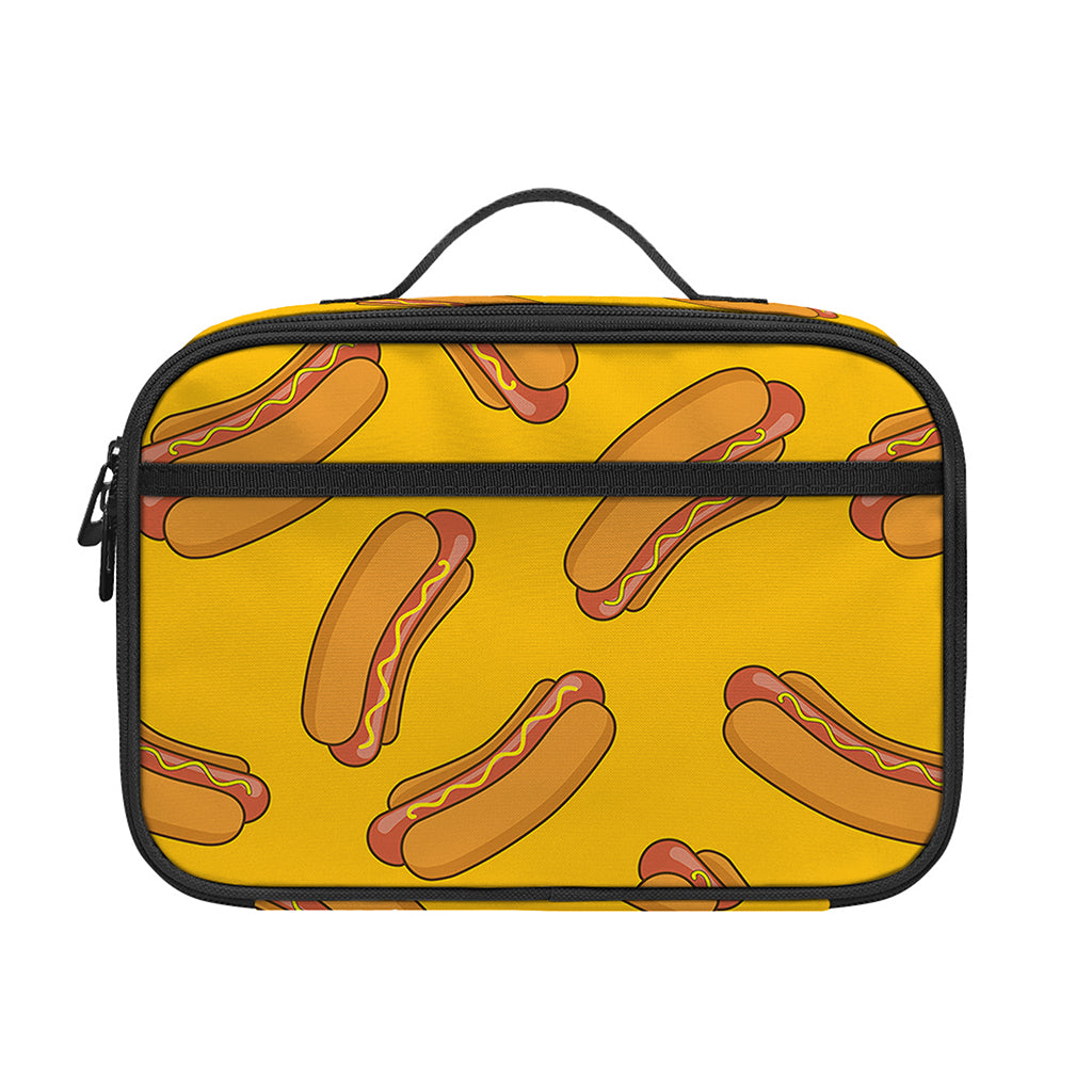 Yellow Hot Dog Pattern Print Portable Lunch Bag