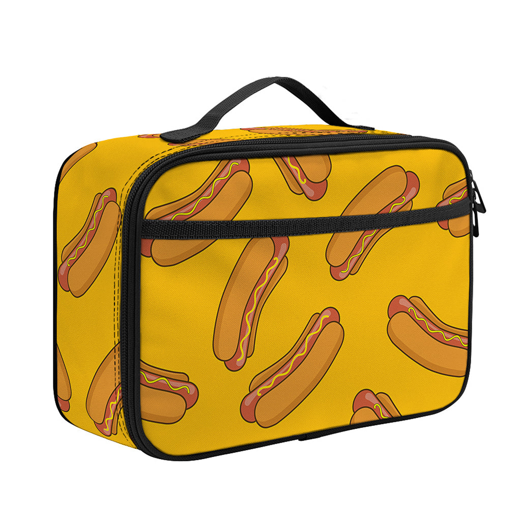 Yellow Hot Dog Pattern Print Portable Lunch Bag