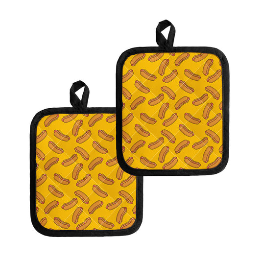 Yellow Hot Dog Pattern Print Pot Holders