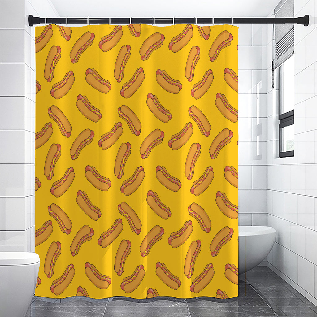 Yellow Hot Dog Pattern Print Premium Shower Curtain