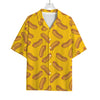 Yellow Hot Dog Pattern Print Rayon Hawaiian Shirt