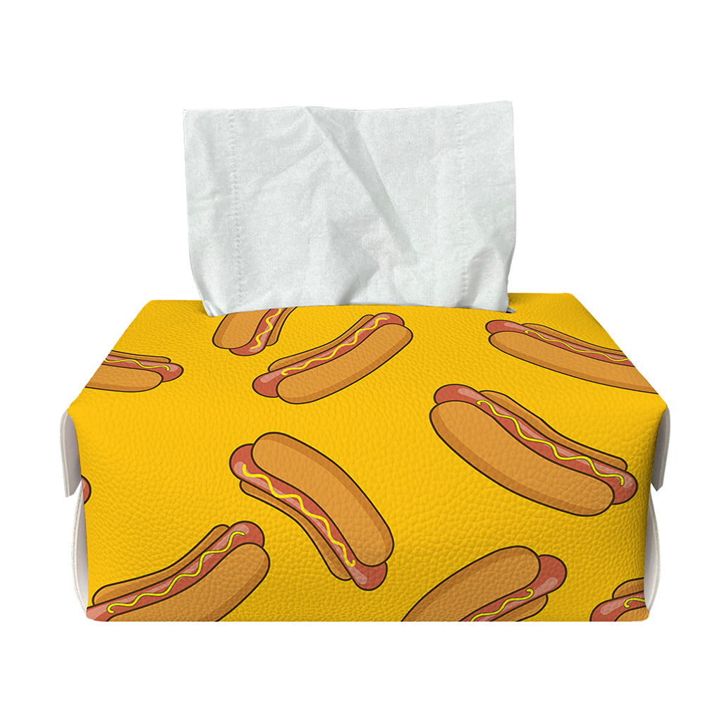 Yellow Hot Dog Pattern Print Rectangle Tissue Box Cover