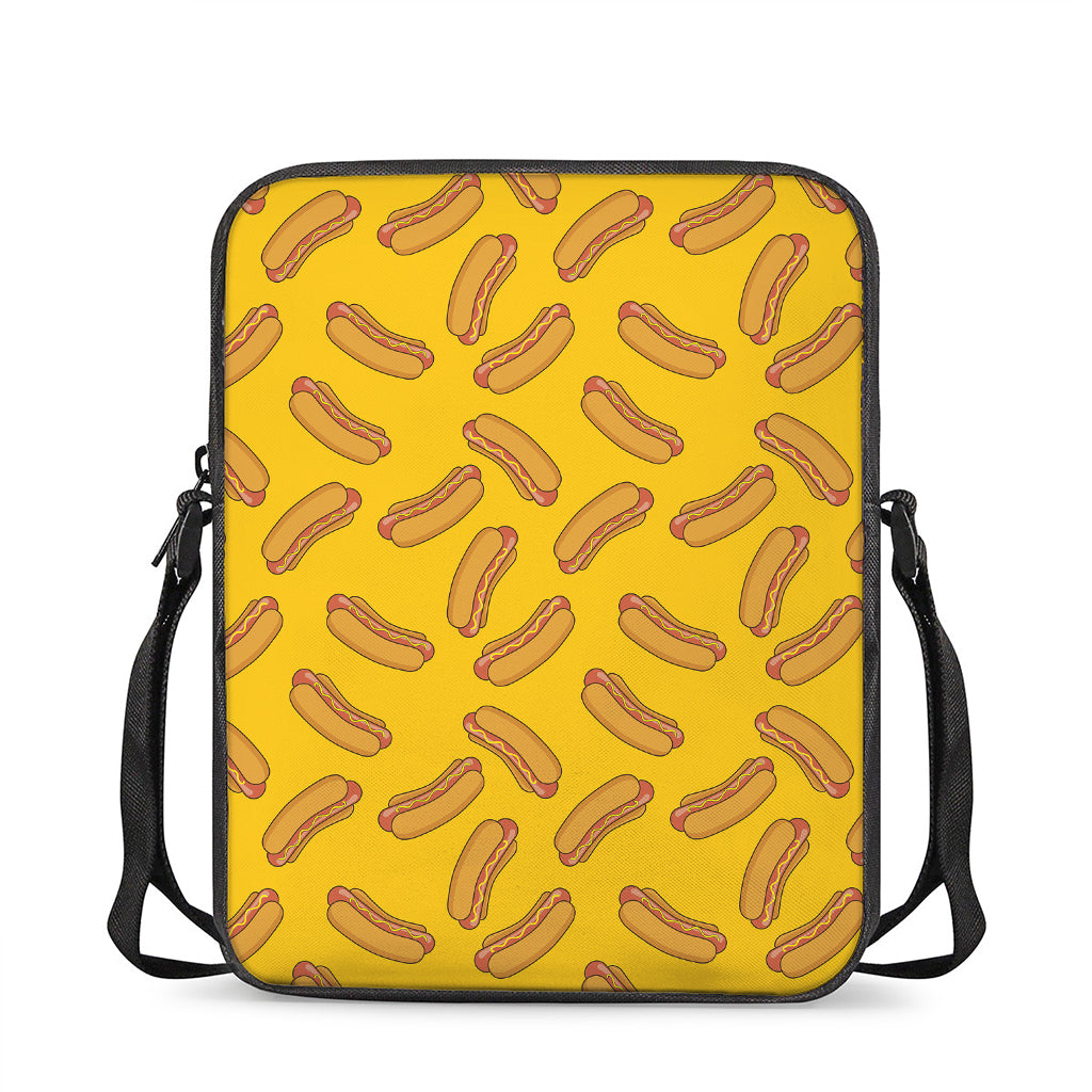 Yellow Hot Dog Pattern Print Rectangular Crossbody Bag