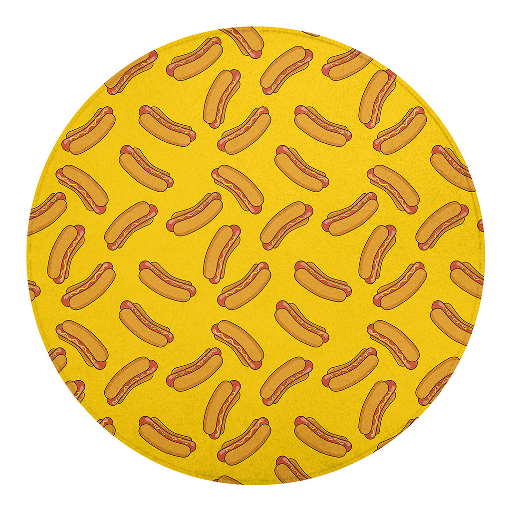 Yellow Hot Dog Pattern Print Round Blanket