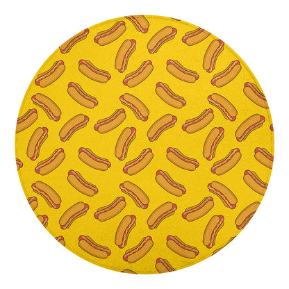Yellow Hot Dog Pattern Print Round Blanket