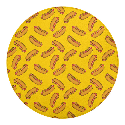 Yellow Hot Dog Pattern Print Round Blanket