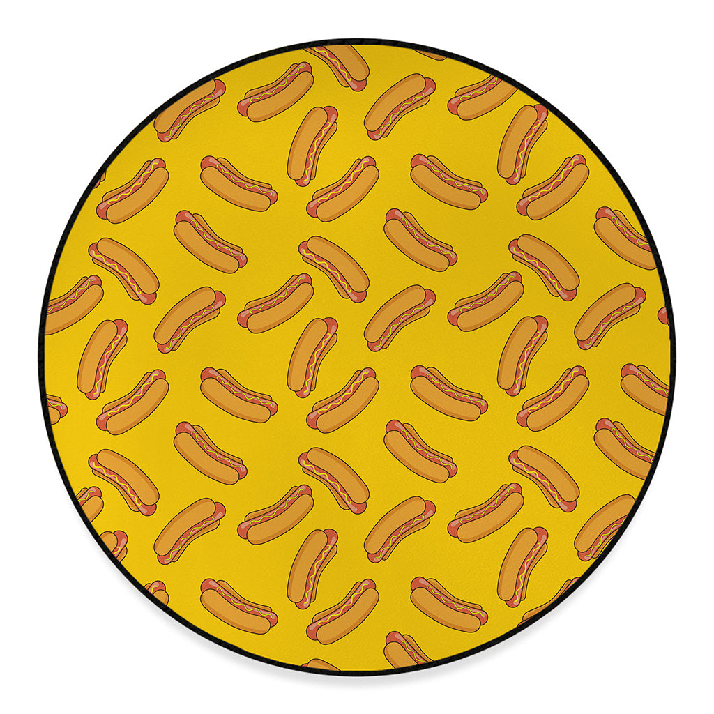 Yellow Hot Dog Pattern Print Round Floor Mat