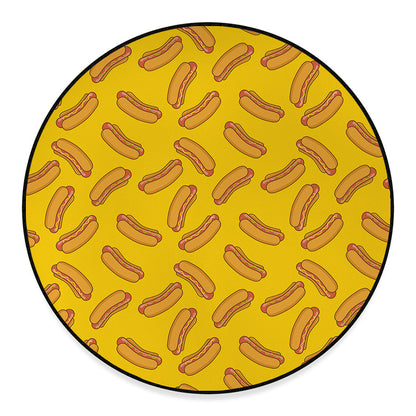 Yellow Hot Dog Pattern Print Round Floor Mat