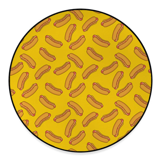 Yellow Hot Dog Pattern Print Round Floor Mat