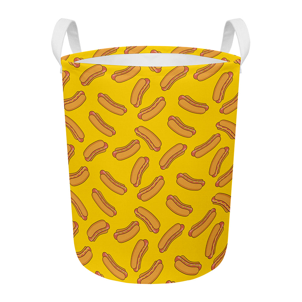 Yellow Hot Dog Pattern Print Round Laundry Basket