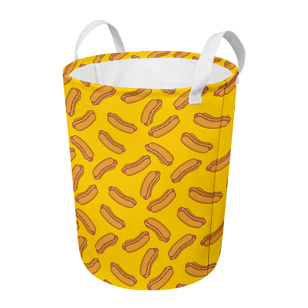 Yellow Hot Dog Pattern Print Round Laundry Basket