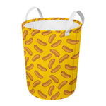 Yellow Hot Dog Pattern Print Round Laundry Basket