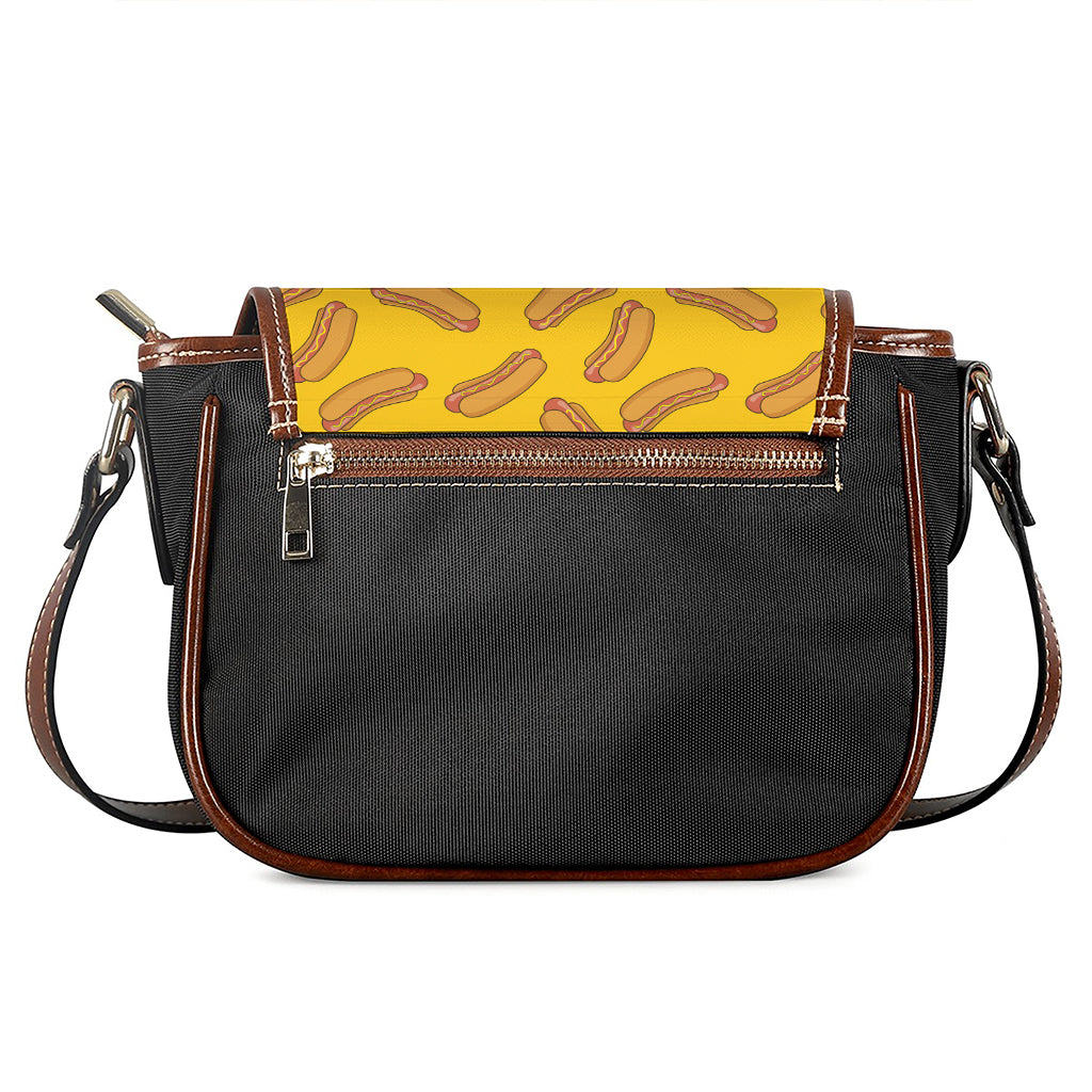 Yellow Hot Dog Pattern Print Saddle Bag