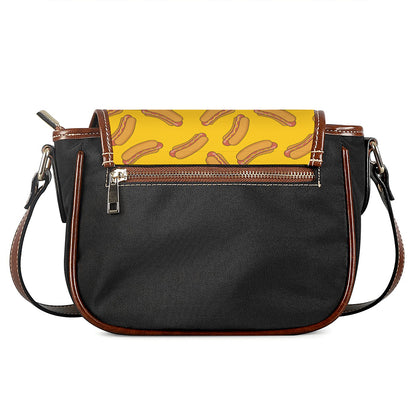 Yellow Hot Dog Pattern Print Saddle Bag