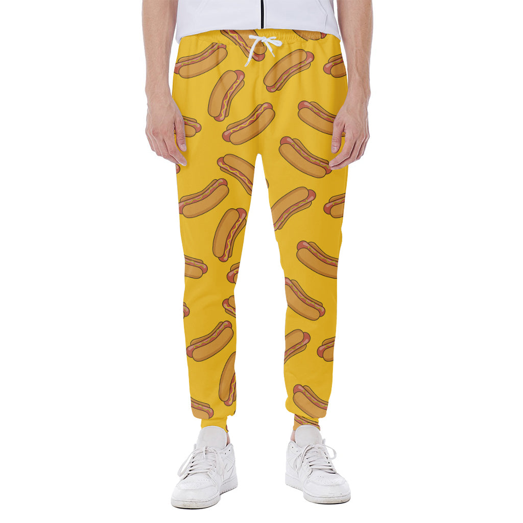 Yellow Hot Dog Pattern Print Scuba Joggers