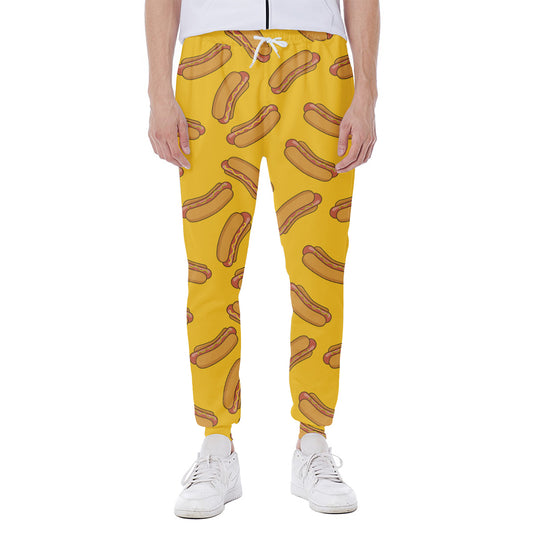 Yellow Hot Dog Pattern Print Scuba Joggers