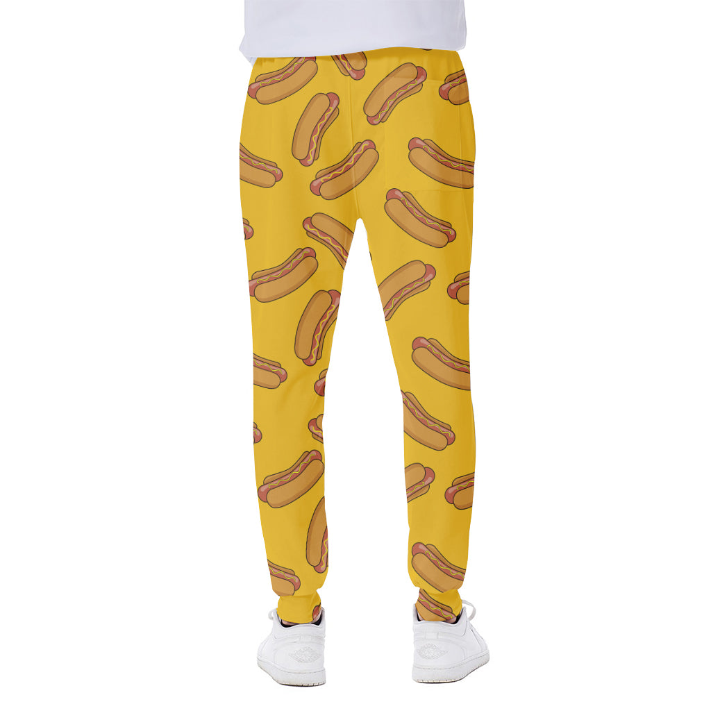 Yellow Hot Dog Pattern Print Scuba Joggers