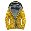 Yellow Hot Dog Pattern Print Sherpa Lined Zip Up Hoodie