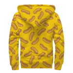 Yellow Hot Dog Pattern Print Sherpa Lined Zip Up Hoodie