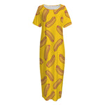 Yellow Hot Dog Pattern Print Short Sleeve Long Nightdress