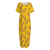 Yellow Hot Dog Pattern Print Short Sleeve Long Nightdress