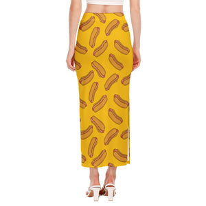 Yellow Hot Dog Pattern Print Side Slit Maxi Skirt