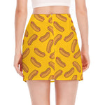 Yellow Hot Dog Pattern Print Side Slit Mini Skirt