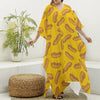 Yellow Hot Dog Pattern Print Silk V-Neck Kaftan Dress