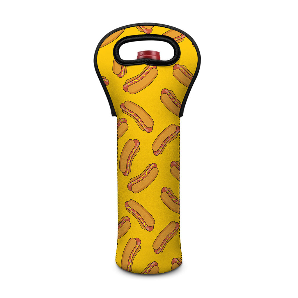 Yellow Hot Dog Pattern Print Single Neoprene Wine Tote
