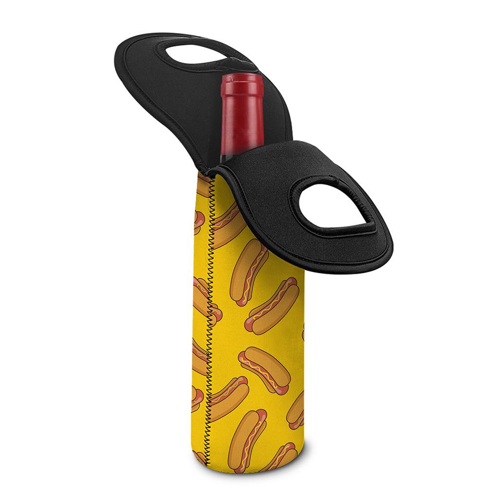 Yellow Hot Dog Pattern Print Single Neoprene Wine Tote