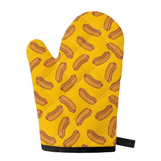 Yellow Hot Dog Pattern Print Single Oven Mitt