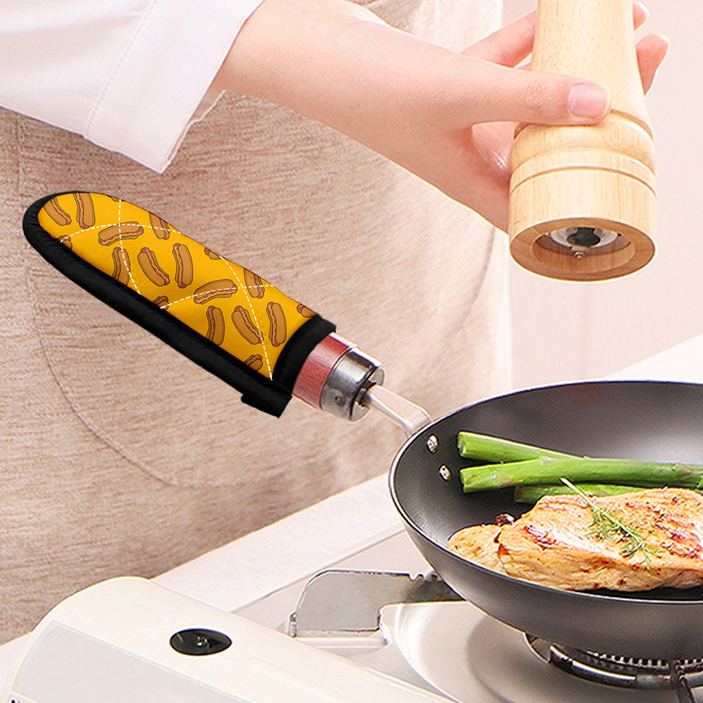 Yellow Hot Dog Pattern Print Skillet Handle Cover