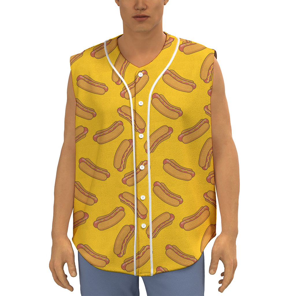 Yellow Hot Dog Pattern Print Sleeveless Baseball Jersey