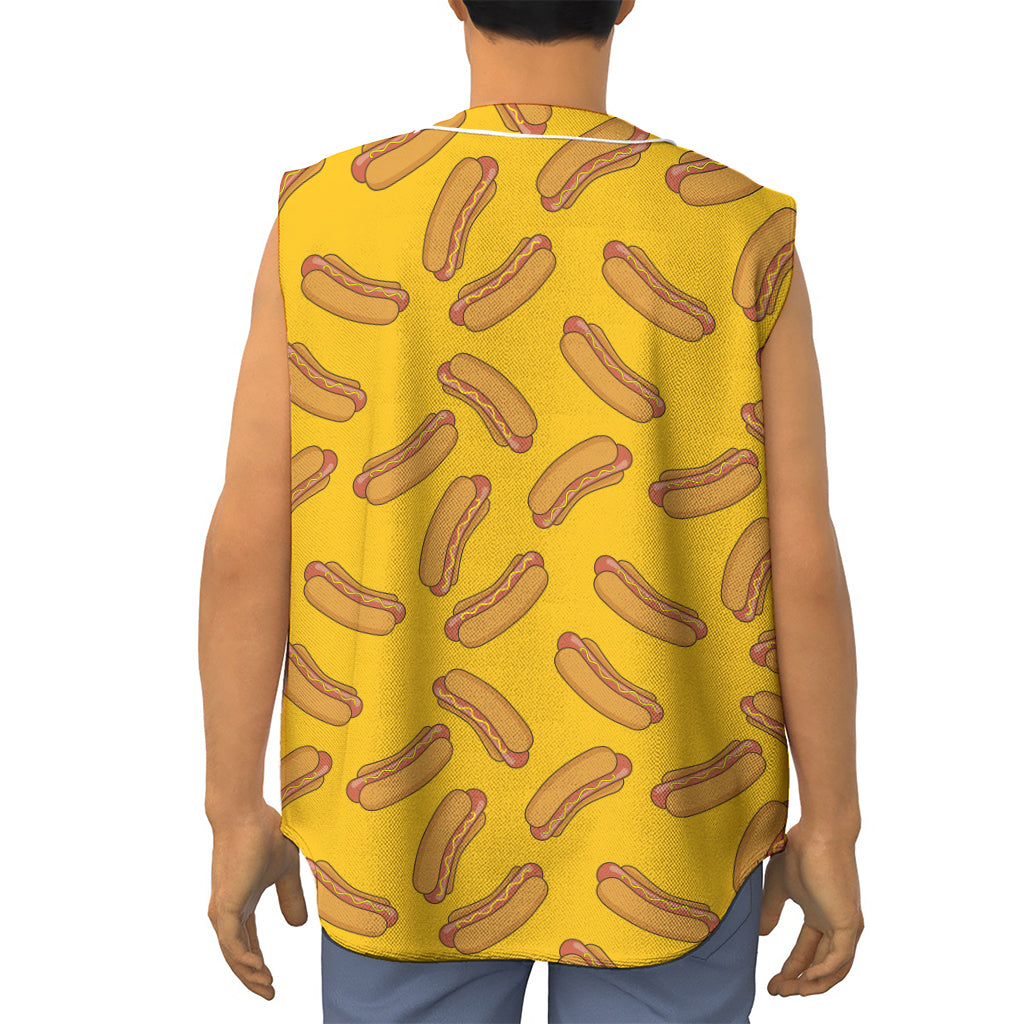 Yellow Hot Dog Pattern Print Sleeveless Baseball Jersey