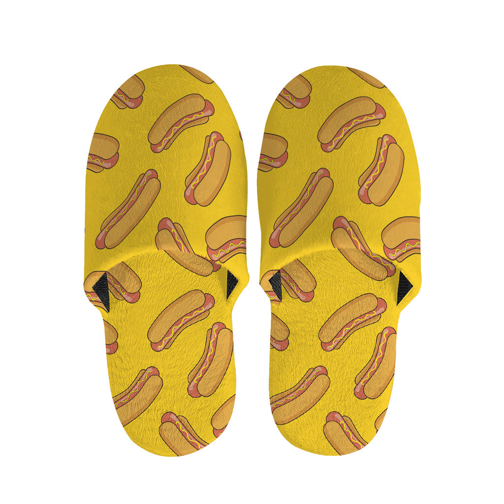 Yellow Hot Dog Pattern Print Slippers