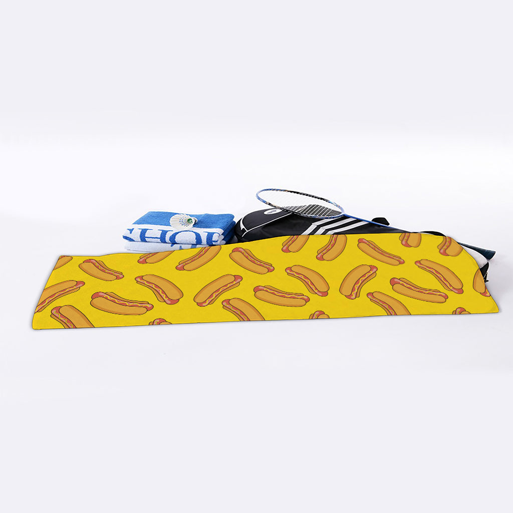 Yellow Hot Dog Pattern Print Sports Towel