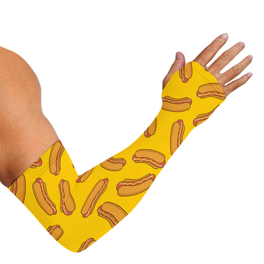 Yellow Hot Dog Pattern Print Sun Protection Arm Sleeves